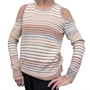 Rebecca Minkoff Page Sweater in Chalk Stripe Wool Blend Open Shoulders Size XS